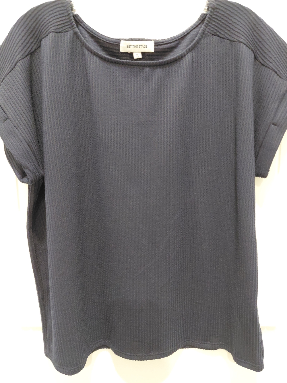 Navy Short Sleeve Ribbed Tee #0725 - Picture 2 of 9